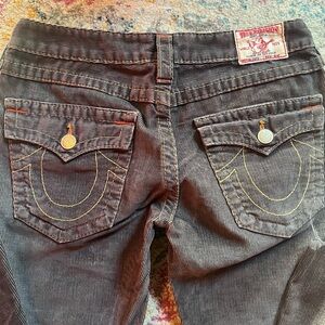 🔆✌️True Religion Joey Brown Corduroy Jeans With Orange Contrast Stitching